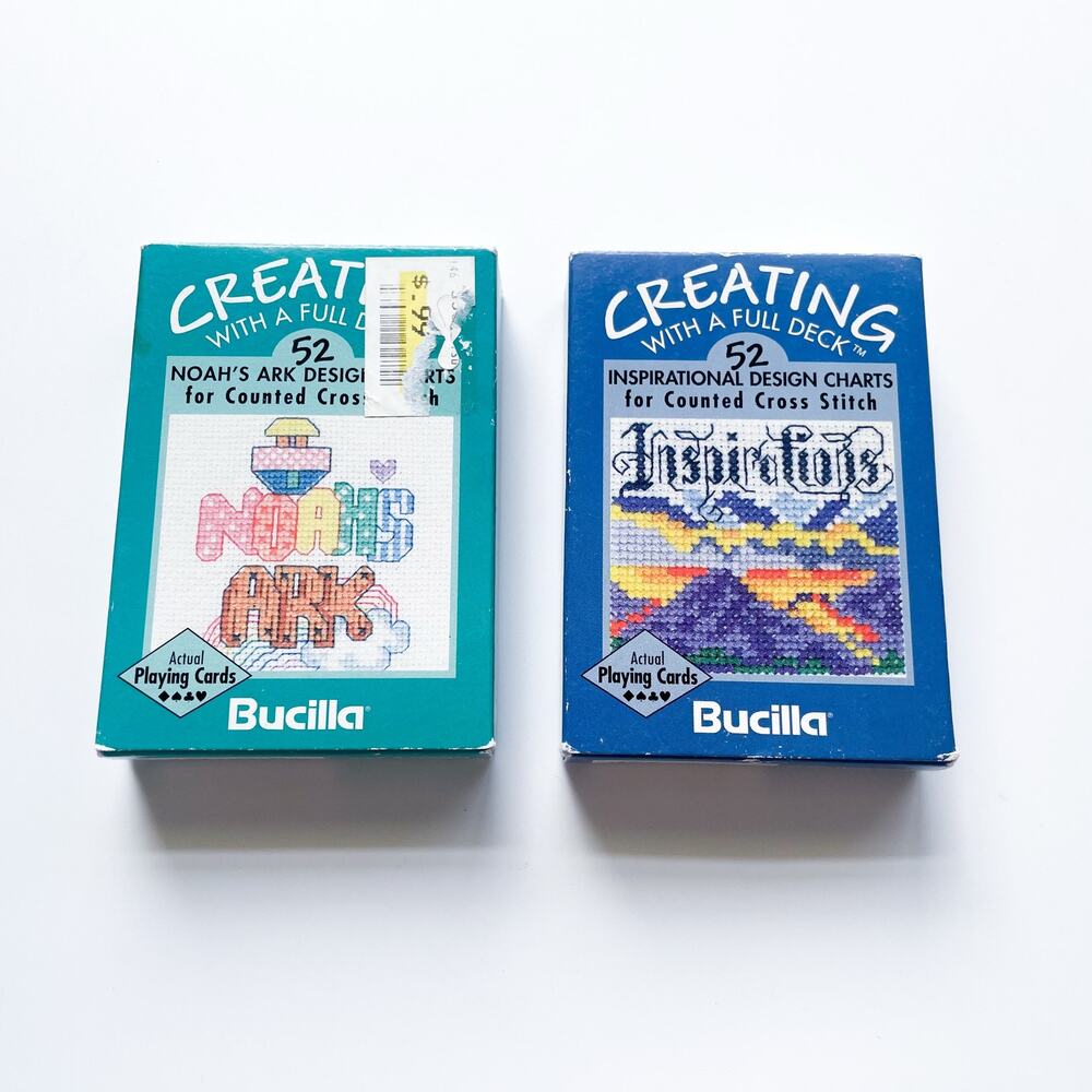 Vtg Set of Two Bucilla Playing Cards Inspirational and Noah's Ark Design Charts